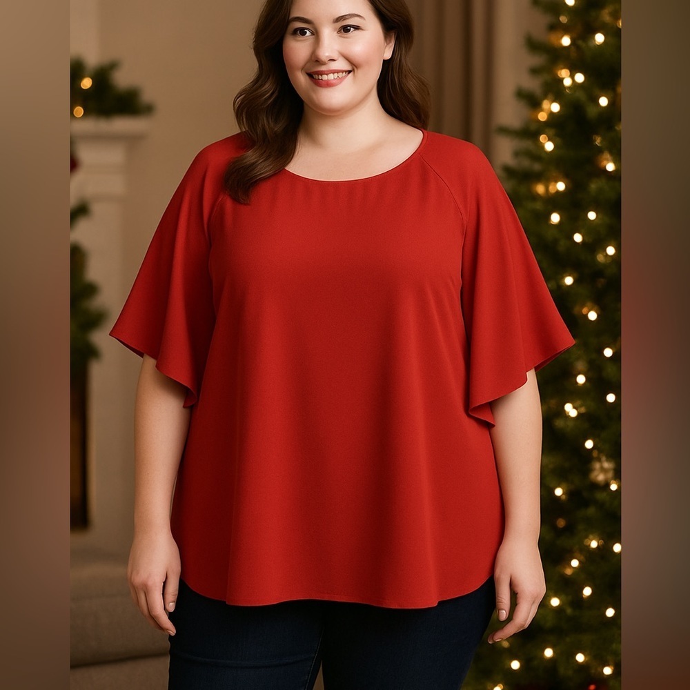 Karen Kane Red Tiered Flutter Sleeve Blouse – Size 2X